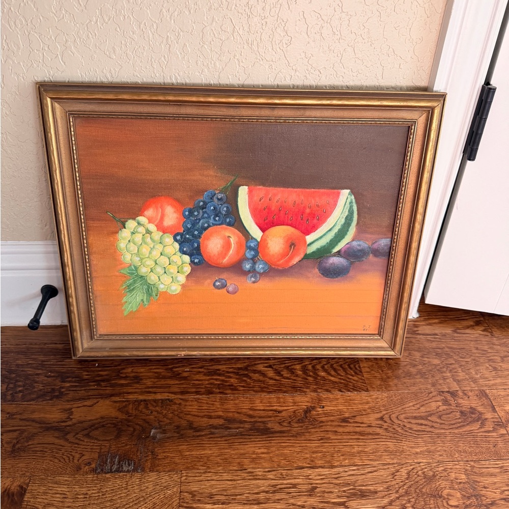 Fruit Still Life Painting in Gold Frame